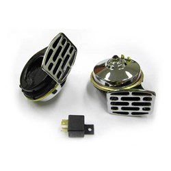 #EMGO TWIN HORN SET 12V 8A 110+/- 5DB  CHR STEEL 90MM CVR [ONC01] #