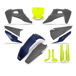 UFO HUSKY PLASTICS KIT SE/LE TC-FC 19-20 (INCL. FORK SLIDERS/FRAME GUARDS) GRY/BLU/YEL