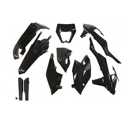 UFO KTM FULL PLASTICS KITS WITH H/LIGHT SHROUD EXC 17-19 BLK (WAS KTKIT523E001)