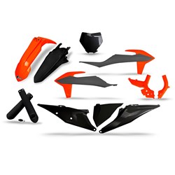 UFO KTM PLASTICS KIT SE/LE SX/SX-F 19-21 (INCL. FORK SILDERS/FRAME GUARDS) ORG/GRY/BLK