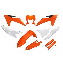 UFO KTM FULL PLASTICS KIT OEM EXC 150/XC W150 / XC W150TPI - EXC 250/XC W250 - EXC-F 250/XCF W250 - EXC 300 24-25 BLK/ORG