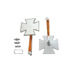 #ZODIAC MALTESE CROSS MIRROR W/LED AMBER STEM  PAIR